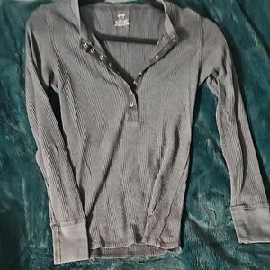 Aerie Dark Grey Ribbed Long Sleeve Top